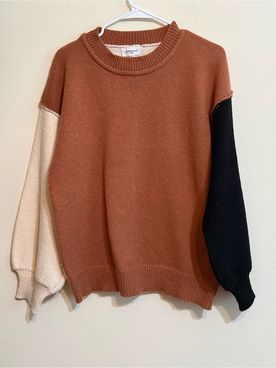 Anniewear Sweaters - Annie Wear Color-block Crewneck Sweater - Rust, Cream & Black L